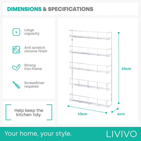 Cupboard Door Spice Rack - 5-Tier